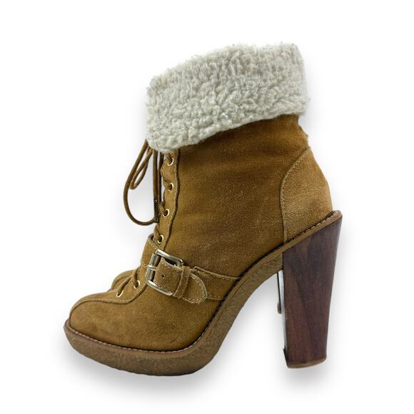 MICHAEL KORS tan suede sherpa heeled platform boots - Picture 14 of 14